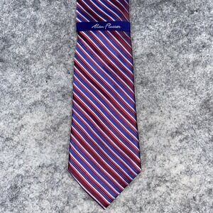 ALAN FLUSSER Striking Red Blue Diagonal Striped Men's Silk Necktie 3.75" x 58"